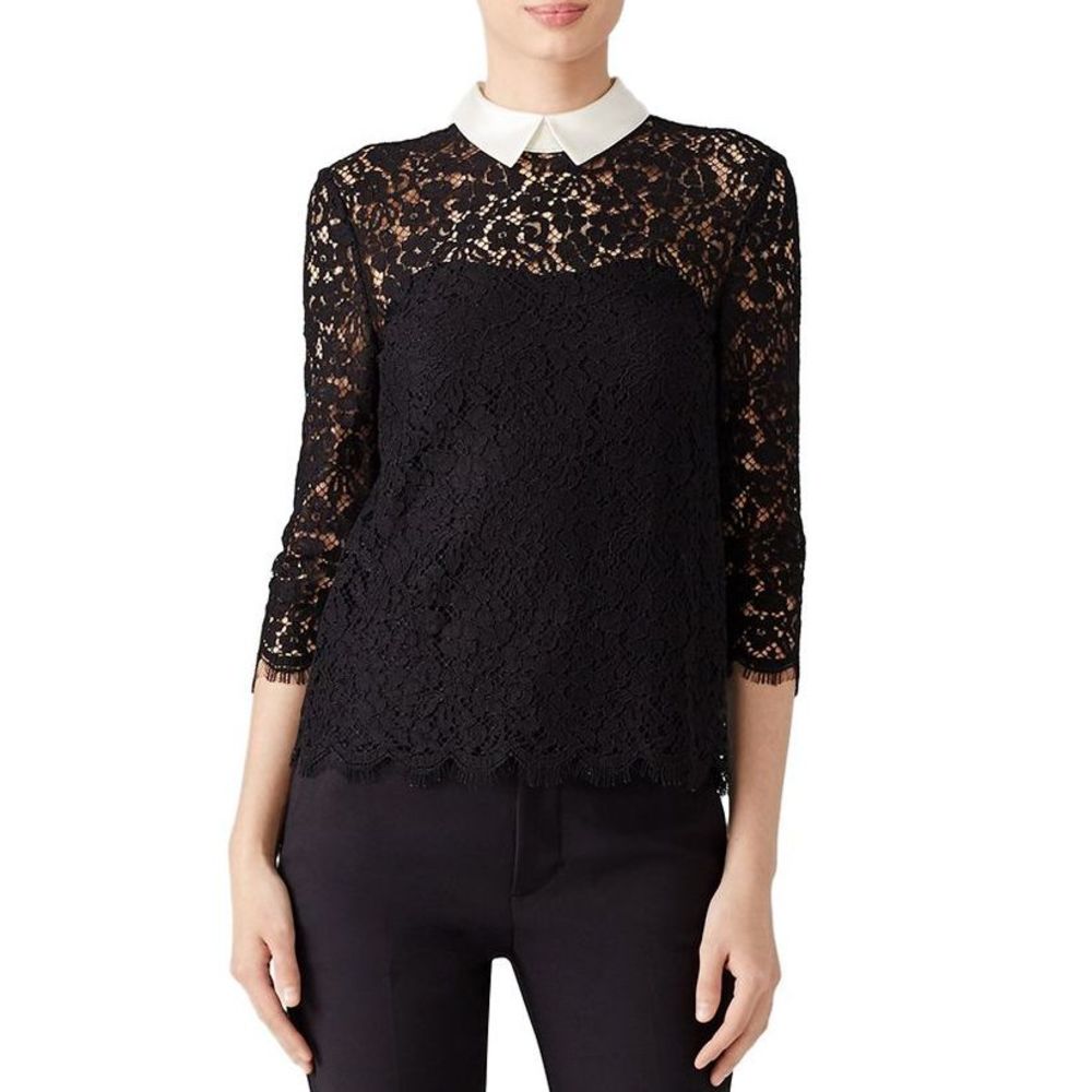 Rachel Zoe Oliver Lace Top Black w/Satin Collar 0